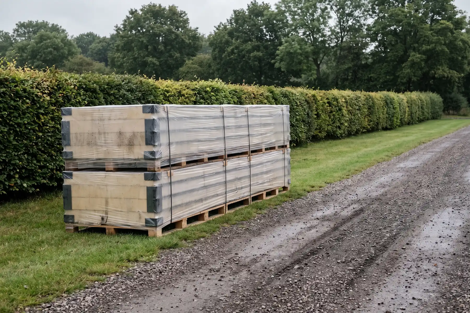 Panels banded and wrapped on a pallet, delivered to site
