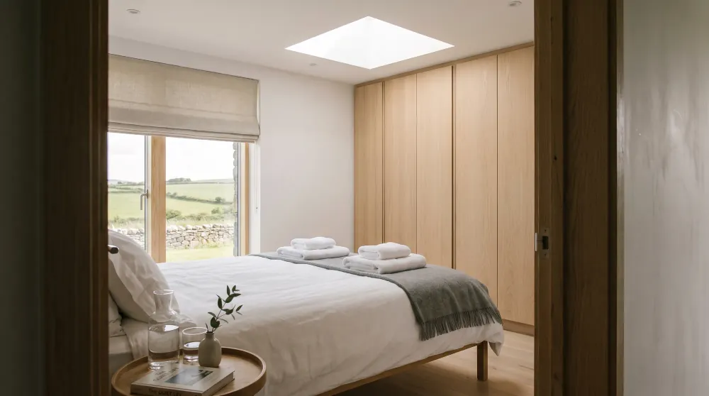 A double bedroom with a window over the bed
